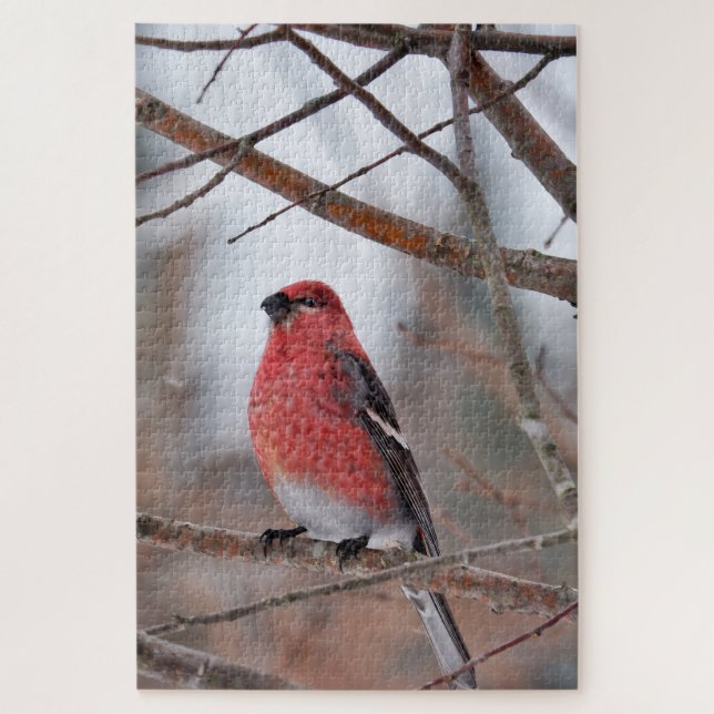Roter Vogel im Winterschnee Puzzle (Vertikal)