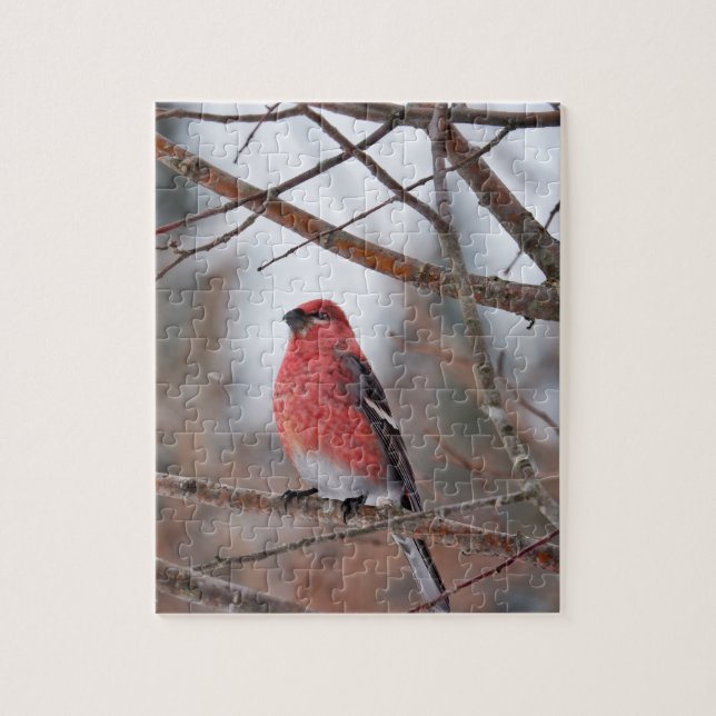 Roter Vogel im Winterschnee Puzzle (Vertikal)