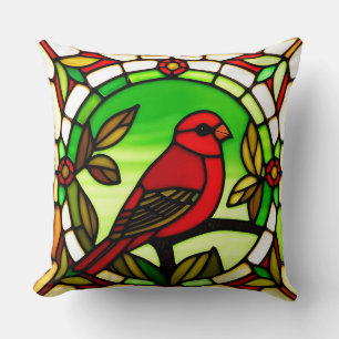 Roter Vogel und grünes Laub Kissen