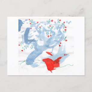 Roter Vogel und Rotbeerenbaum Postkarte