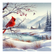 Roter Vogel und Winterlandschaft 3