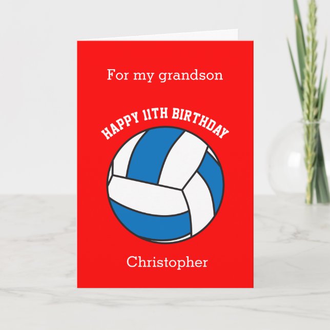 Roter Volleyball 11. Geburtstag Karte (Vorderseite)