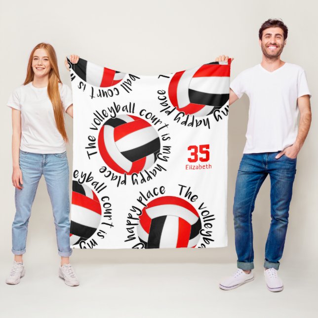 Roter Volleyballplatz, Happy Place Typografie Fleecedecke (Beispiel)