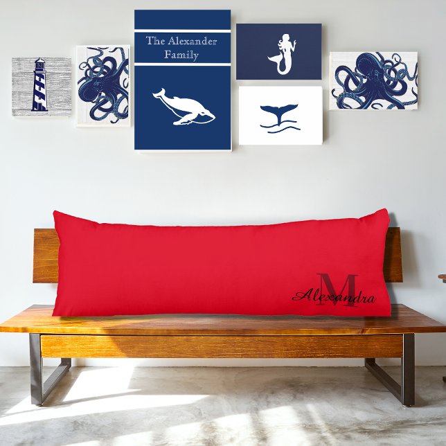 Roter Vollfarbenmonogramm-Name Anfangsbuchstabe Ki Seitenschläferkissen (Von Creator hochgeladen)