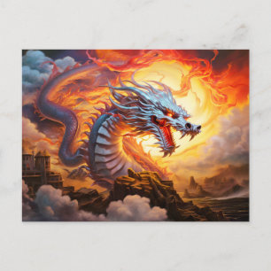 Roter Wächter Chinesischer Airbrush-Drache in gold Postkarte