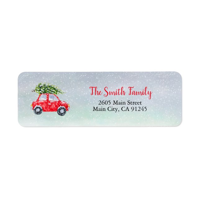 Roter Wagen mit Aquarell Winterschnee Weihnachtsfe (Vorne)