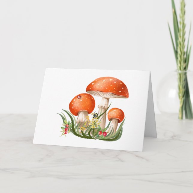 Roter Wald Wilde Pilze Wasserfarbe Natur Karte (Vorderseite)