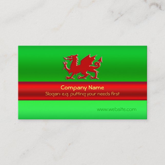 Roter Waliser-Drache auf grünem Metallischblick Visitenkarte (Vorderseite)
