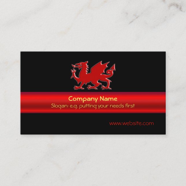 Roter Waliser-Drache auf schwarzem, rotem Visitenkarte (Vorderseite)