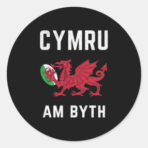 Roter walisischer Drache Cymru Roots Rugby Fan Wal Runder Aufkleber