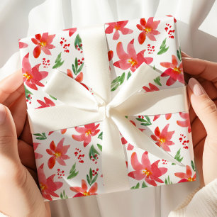 Roter Wasserfarben-Blumenkranz Weihnachten Geschenkpapier