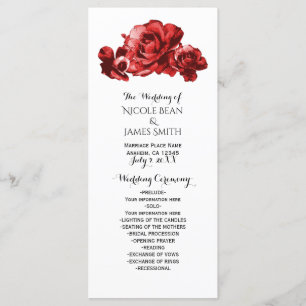 Roter Wasserfarben-Vintage-Rosen-Hochzeitsprogramm Programm