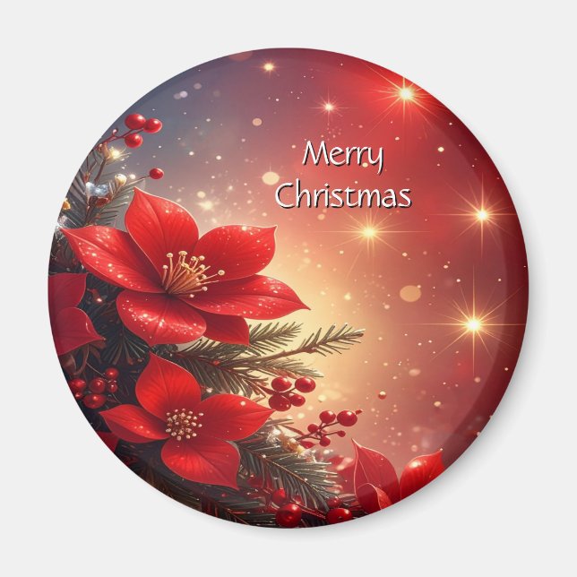 Roter Weihnachts-Blumen-Feiertagsmagnet Magnet (Vorne)