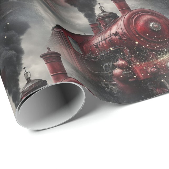 Roter Weihnachts-Dampfzugar  Geschenkpapier (Rolleneckpunkt)
