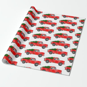 Roter Weihnachts-Farm-LKW Geschenkpapier