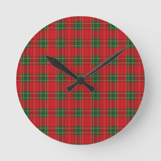 Roter Weihnachts-Karomuster | Cozy Holiday-Design  Runde Wanduhr