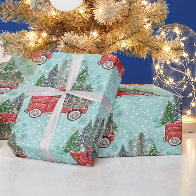 Roter Weihnachts-LKW  Geschenkpapier (Feiertage)