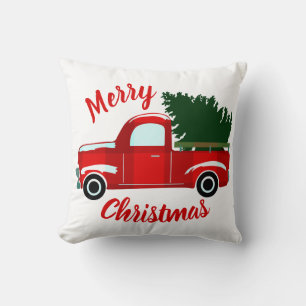 Roter Weihnachts-LKW Rustikale Weihnachtsfeiertage Kissen