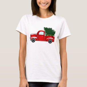 Roter Weihnachts-LKW Rustikales Weihnachtsfest T-Shirt