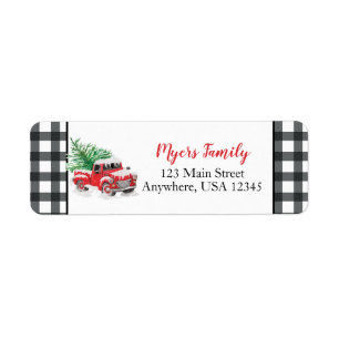 roter Weihnachts-LKW schwarzes Büffel-Karo-Label