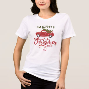 Roter Weihnachts-LKW-T-Shirt mit festlichem Baum-T Tri-Blend Shirt