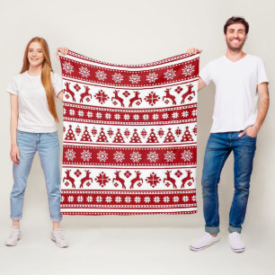Roter Weihnachts-Rentier- und Schneeflocken-Nahtlo Fleecedecke