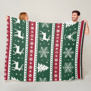 Roter Weihnachts-Rentier- und Schneeflocken-Nahtlo Fleecedecke