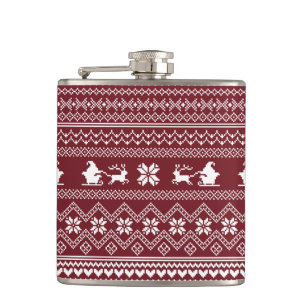 Roter Weihnachts-Santa-Claus-Sweater-Strickmuster Flachmann