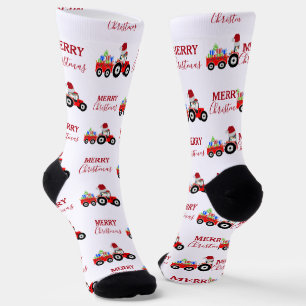Roter Weihnachts-Traktor-LKW-Bauernhof   Socken