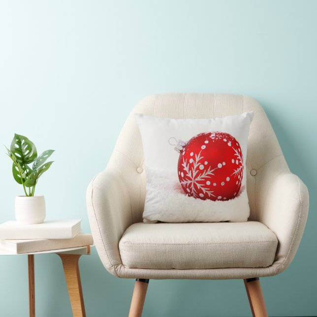 Roter Weihnachtsball mit Schneeflocke Kissen (Stuhl )