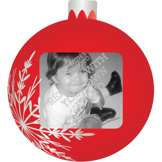 Roter Weihnachtsball-Rahmen Fotoskulptur Ornament (Vorne)
