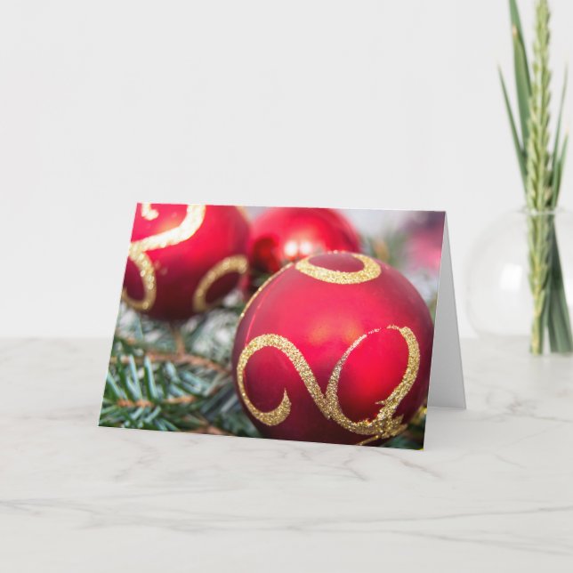 Roter Weihnachtsbaubles.jpg Feiertagskarte (Vorderseite)