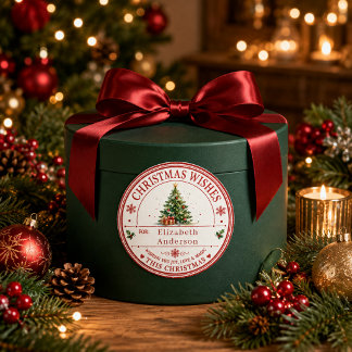 Roter Weihnachtsbaum mit individuellem Namen Weihn Runder Aufkleber