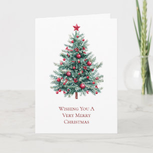 Roter Weihnachtsbaum mit Stern und Ornamenten Karte