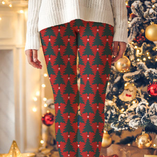 Roter Weihnachtsbaum-Sternenmuster-Feiertag Leggings