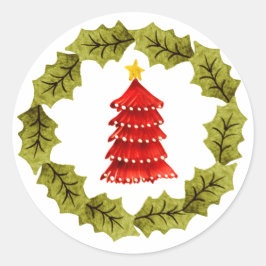 Roter Weihnachtsbaum-Sticker Runder Aufkleber