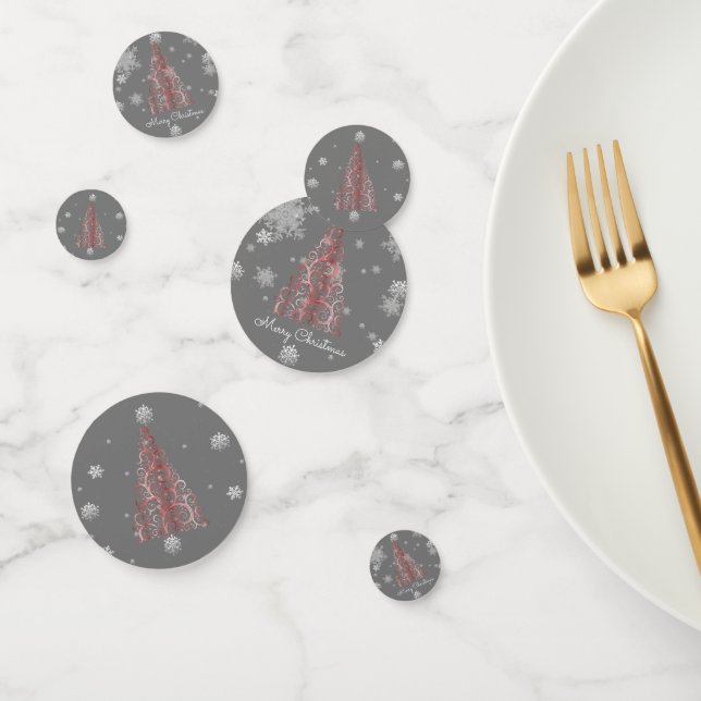 Roter Weihnachtsbaum und Schneeflocken Confetti Konfetti (Gruppe)