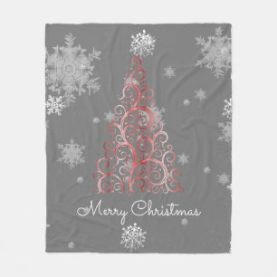 Roter Weihnachtsbaum und Schneeflocken Fleece Blan