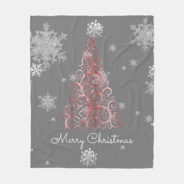 Roter Weihnachtsbaum und Schneeflocken Fleece Blan (Vorderseite)