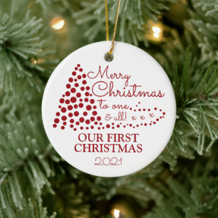 Roter Weihnachtsbaum, unser erstes Weihnachten Wei Keramik Ornament
