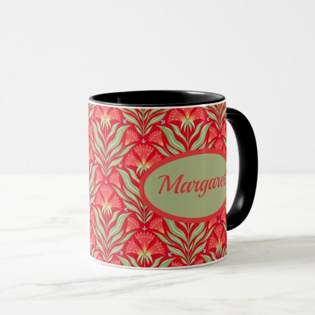 Roter Weihnachtsblumen-Name-Becher Tasse (VorderseiteRechts)