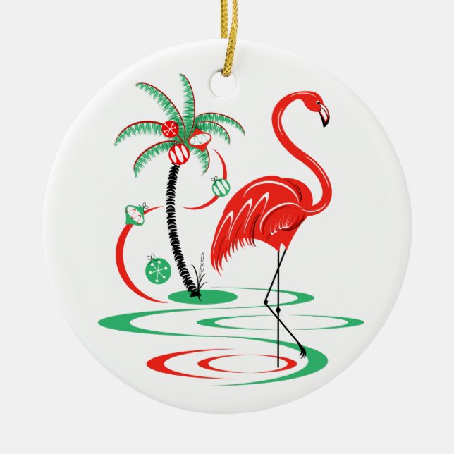 Roter Weihnachtsbrand Keramik Ornament (Vorne)