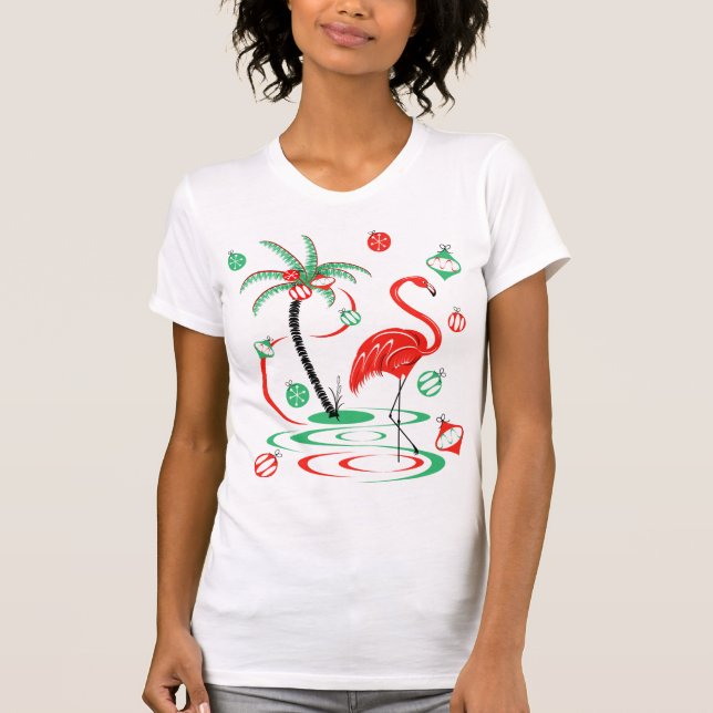 Roter Weihnachtsflamingo-Flitter-T - Shirtfrauen T-Shirt (Vorderseite)