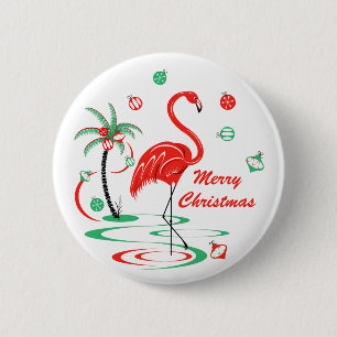 Roter Weihnachtsflamingo-frohe Weihnachten rund Button