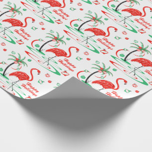 Roter Weihnachtsflamingo fröhlich frohe Feiertage Geschenkpapier