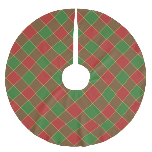 Roter Weihnachtsgrün Karo karierte diagonale Muste Polyester Weihnachtsbaumdecke (Vorderseite)