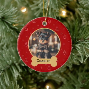 Roter Weihnachtshund-Name Feiertags-Andenken Keramik Ornament