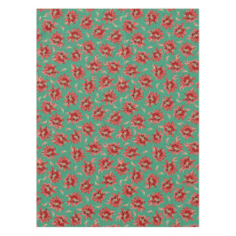 Roter Weihnachtskaktus Blume auf grünem Muster Tischdecke