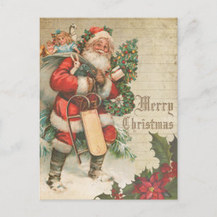 Roter Weihnachtsmann im Vintage-Stil Postkarte