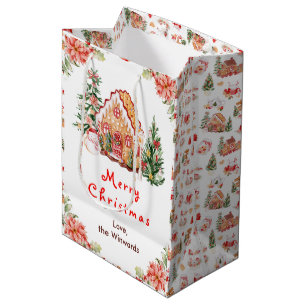 Roter Weihnachtsmann Lebkuchenhäuschen Mittlere Geschenktüte